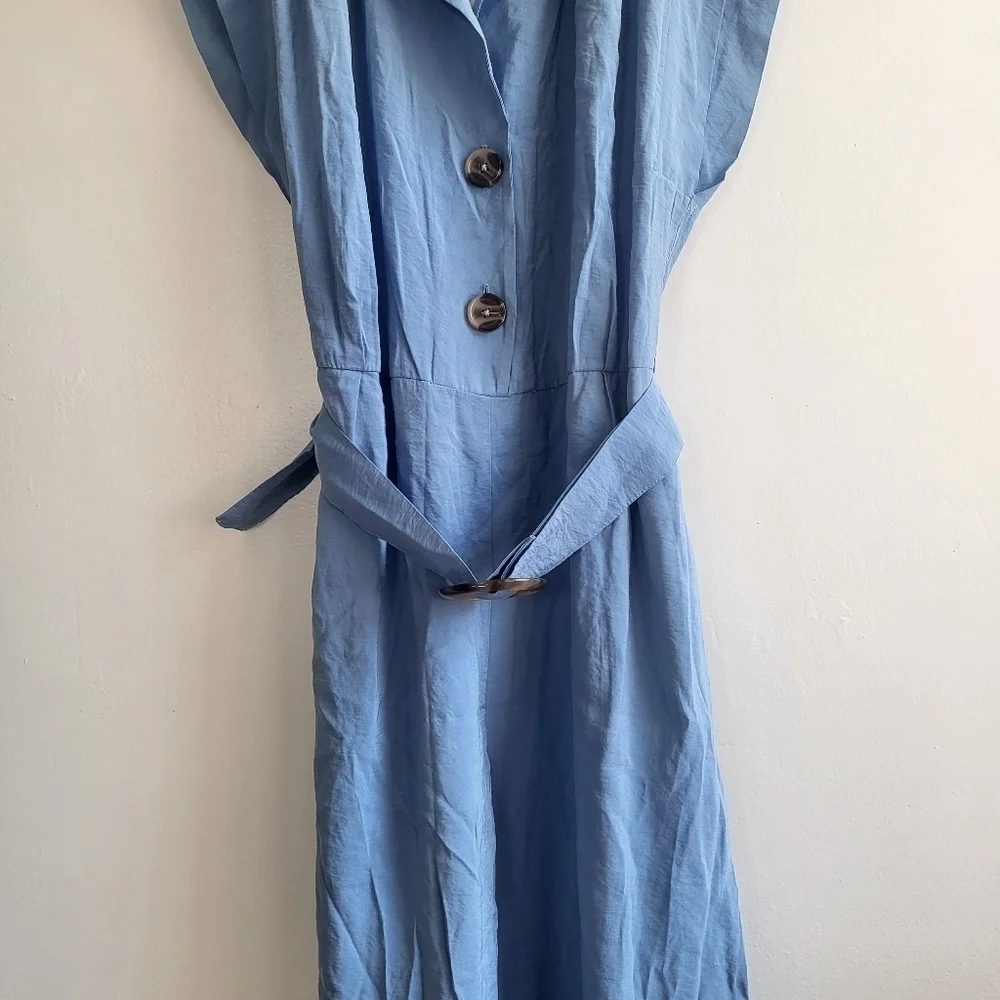 New Zara Soft Belted Blue Jumpsuit NWT Size Small